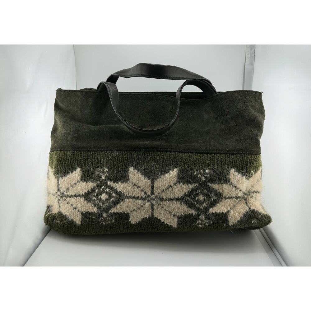 RARE Vintage Saks Fifth Avenue Italy Suede Leather Wool Green Apres Ski Resort‎